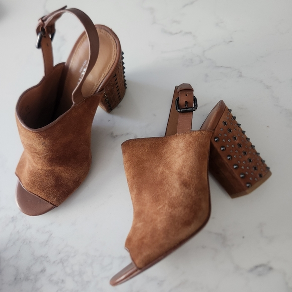 Coach Drew Brown Suede Studded Heels 7.5B - Picture 5 of 16
